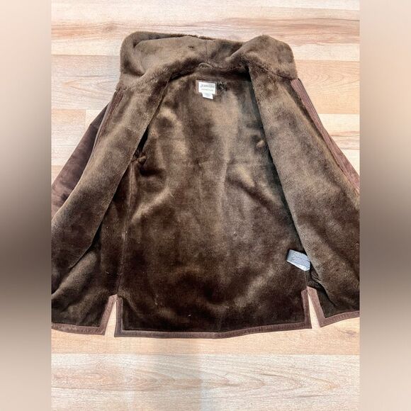 Suede leather brown fur lined jacket - Picture 14 of 14